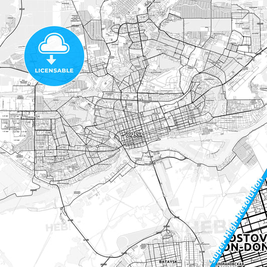 Rostov-on-Don, Russia light map with streetnames, citynames and districts