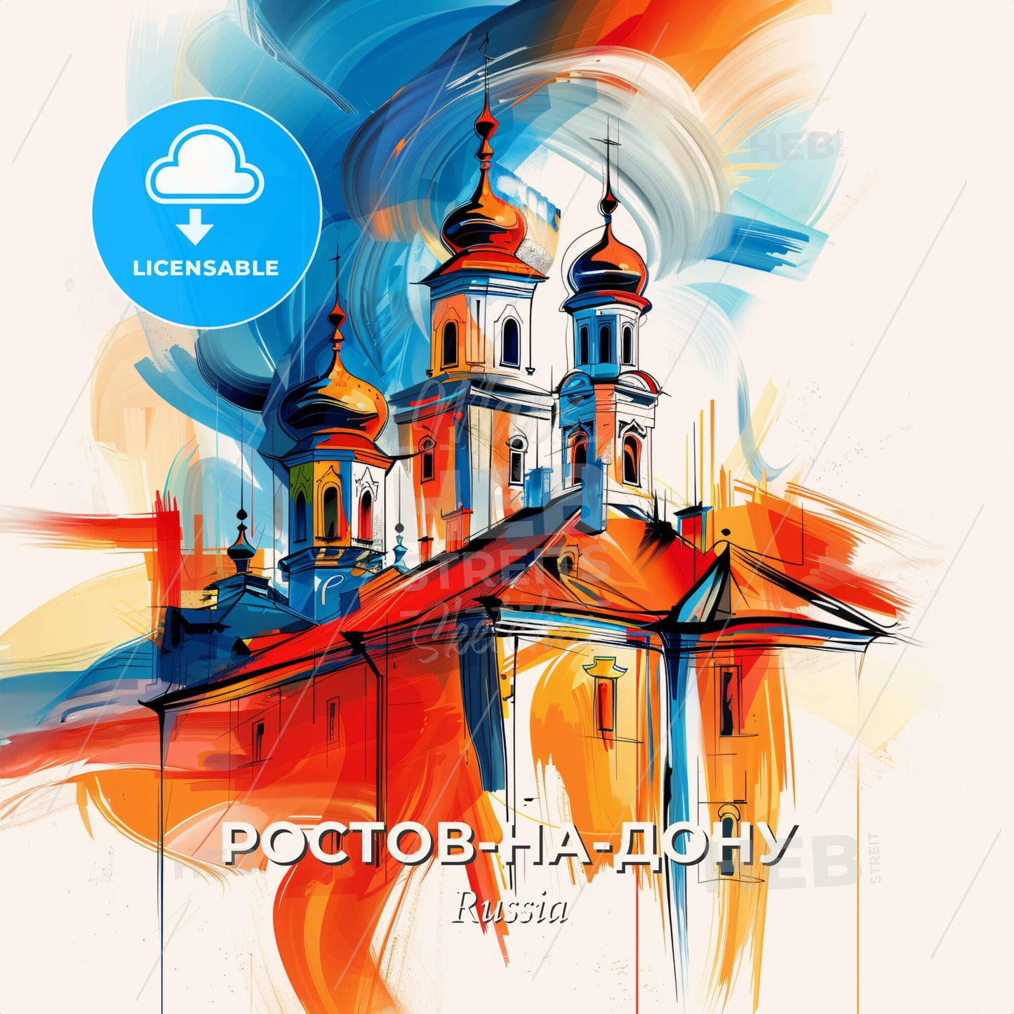 Vibrant Ростов-На-Дону, Russia - A Painting Of A Building With A Colorful Background - Square format print template