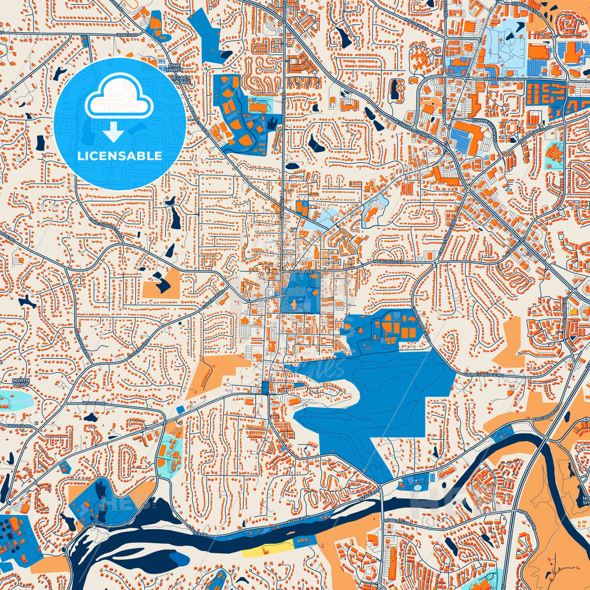 Rodwell Map Colorful Roswell Street Map With Labels And Buildings β HEBSTREITS