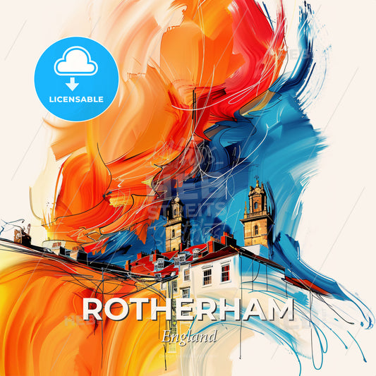 Vibrant Rotherham, England - A Painting Of A Building With Colorful Paint - Square format print template