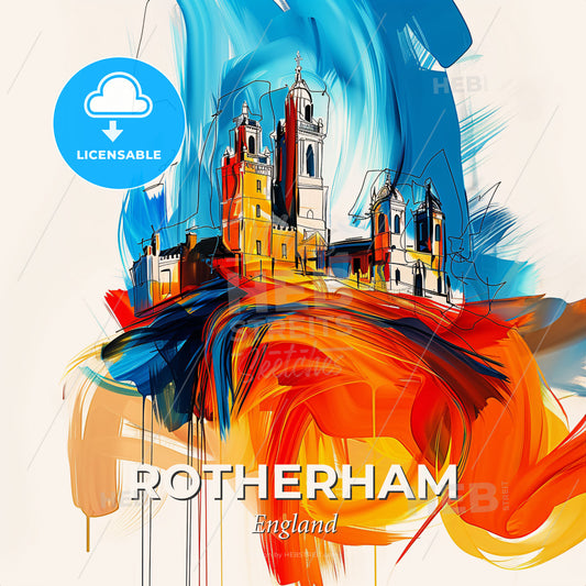 Vibrant Rotherham, England - A Painting Of A Building - Square format print template