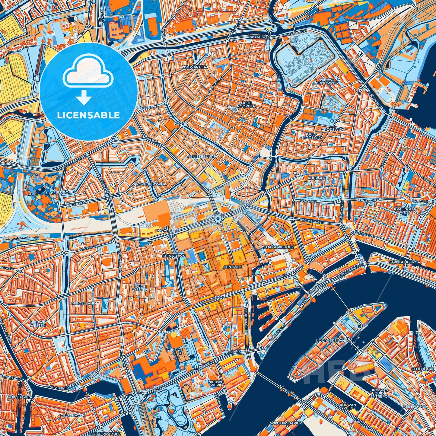 Colorful Rotterdam Street Map with Labels and Buildings