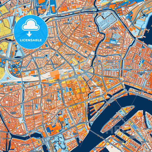 Colorful Rotterdam Street Map with Labels and Buildings