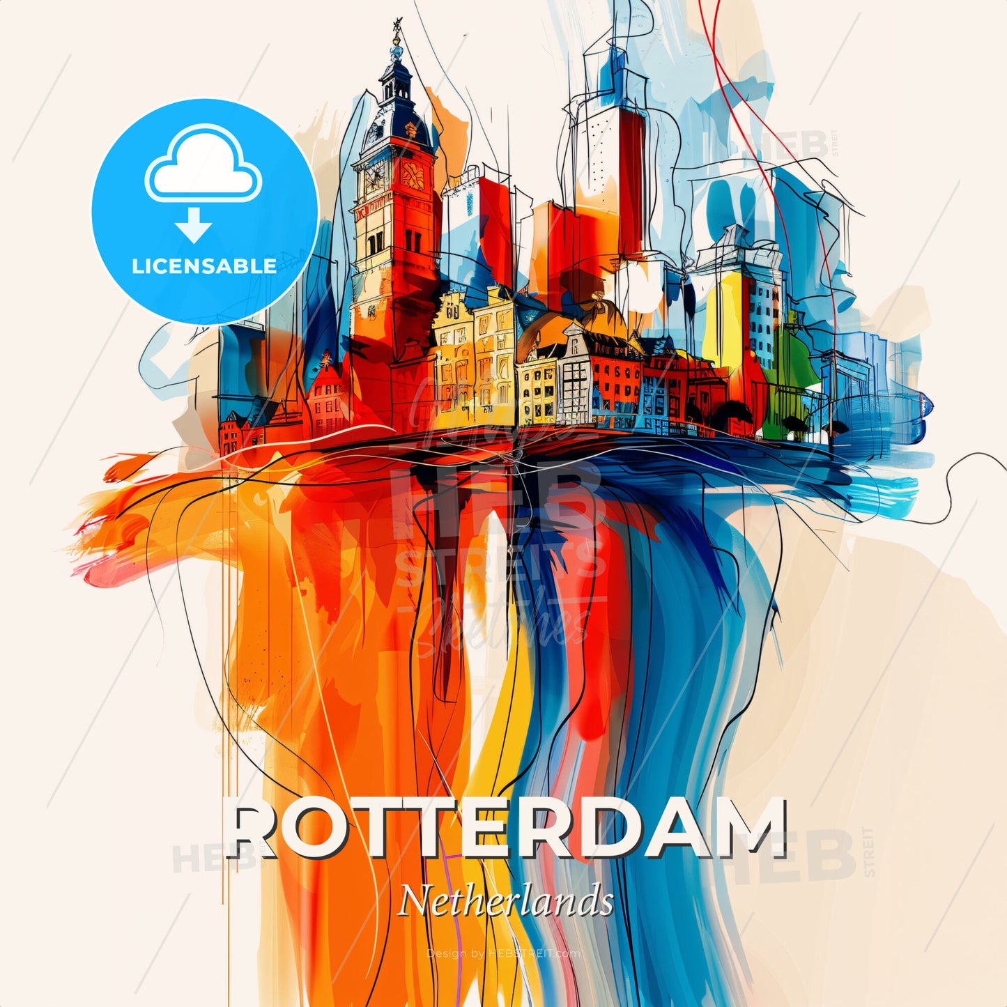 Vibrant Rotterdam, Netherlands - A Colorful Cityscape With Buildings And A Rainbow Of Colors - Square format print template