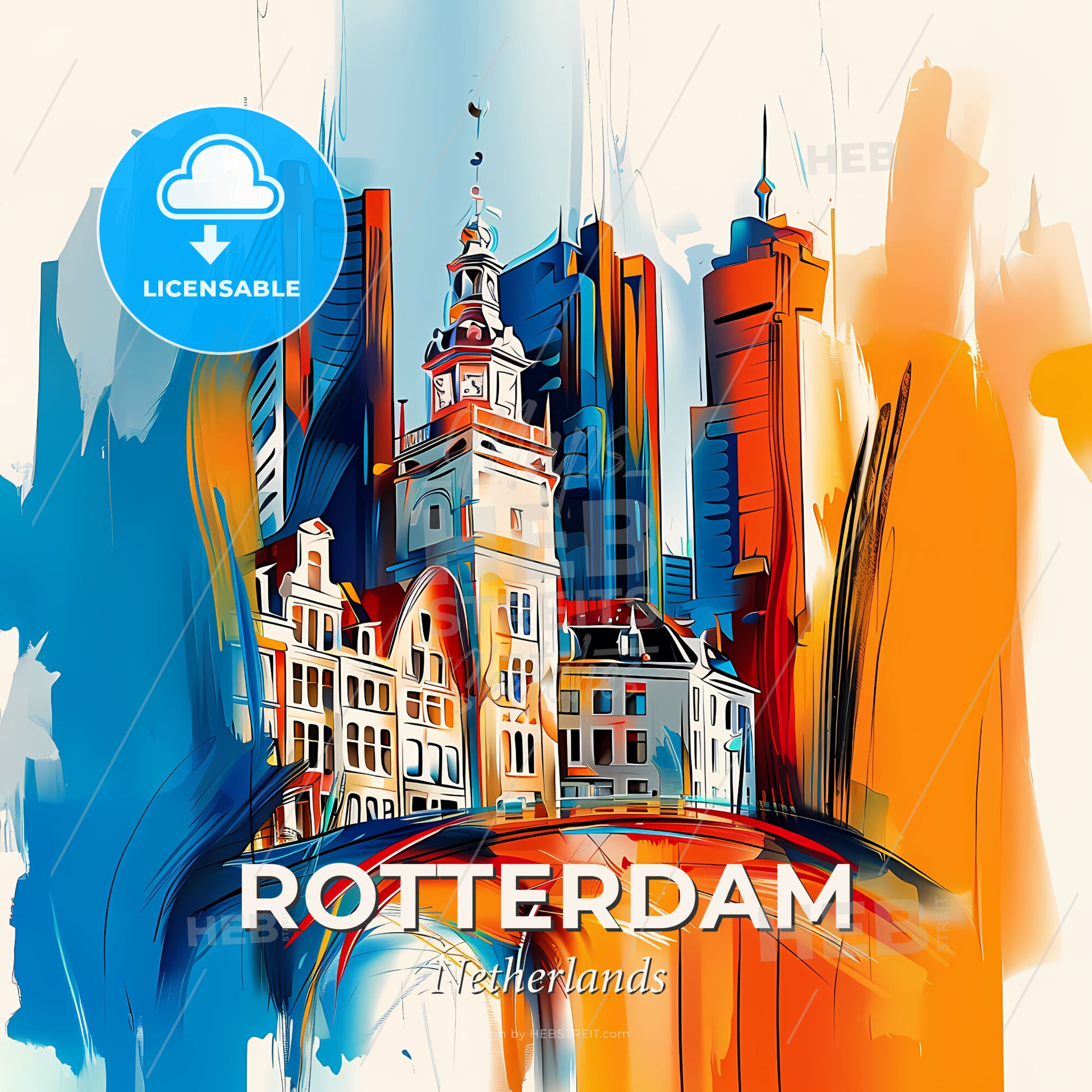 Vibrant Rotterdam, Netherlands - A Painting Of A City - Square format print template