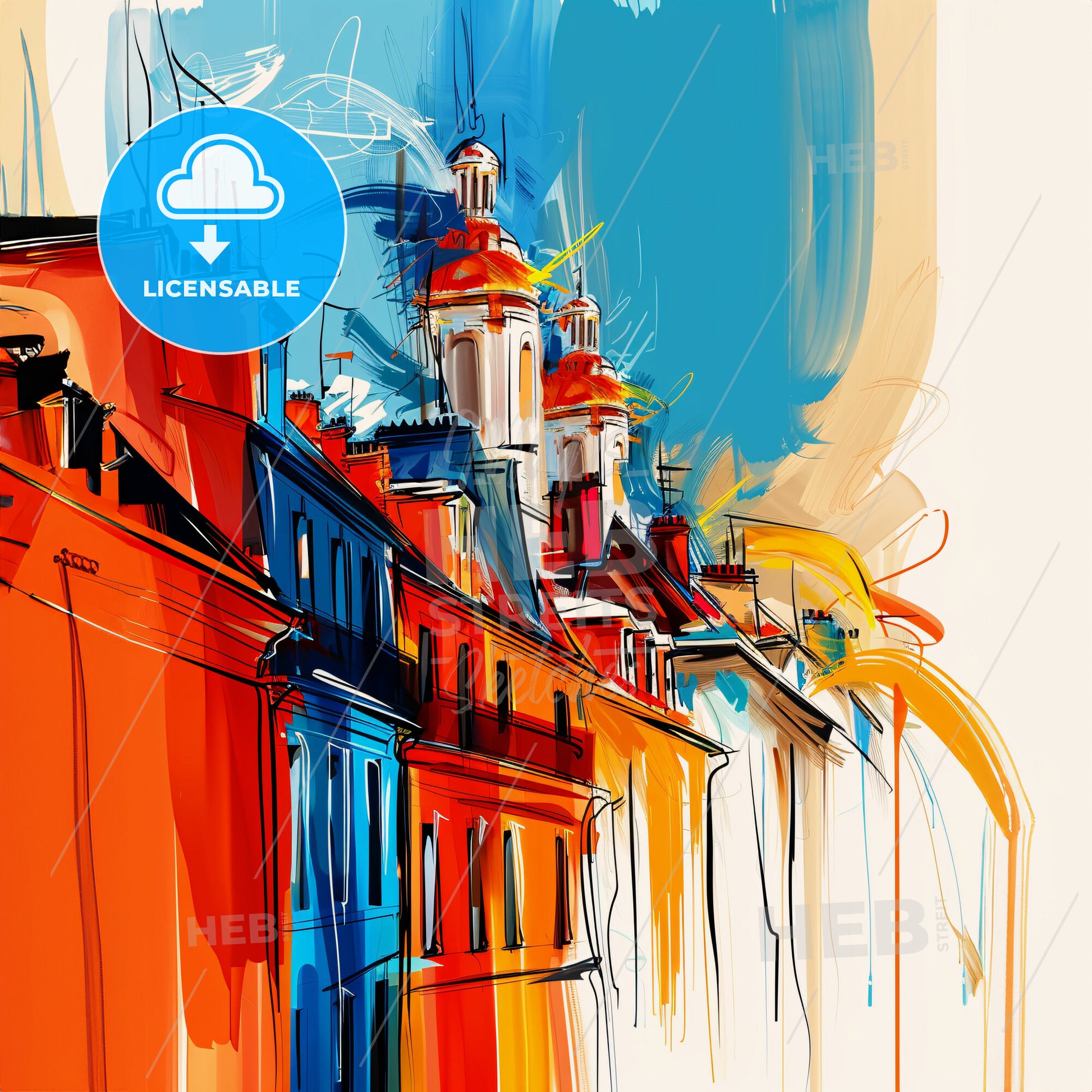 Vibrant Roubaix, France - A Painting Of Buildings And Towers