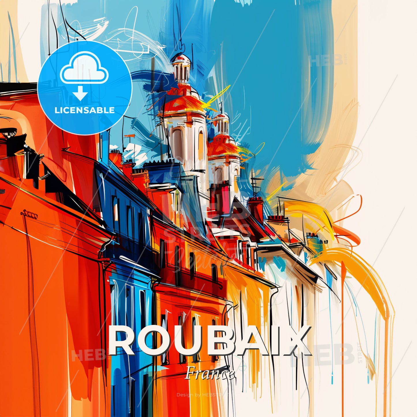 Vibrant Roubaix, France - A Painting Of Buildings And Towers - Square format print template