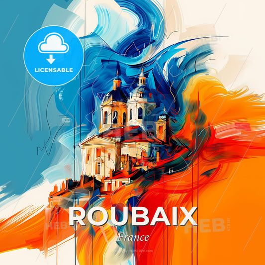 Vibrant Roubaix, France - A Painting Of A Building - Square format print template