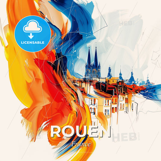 Vibrant Rouen, France - A Colorful Painting Of Buildings And A Church - Square format print template