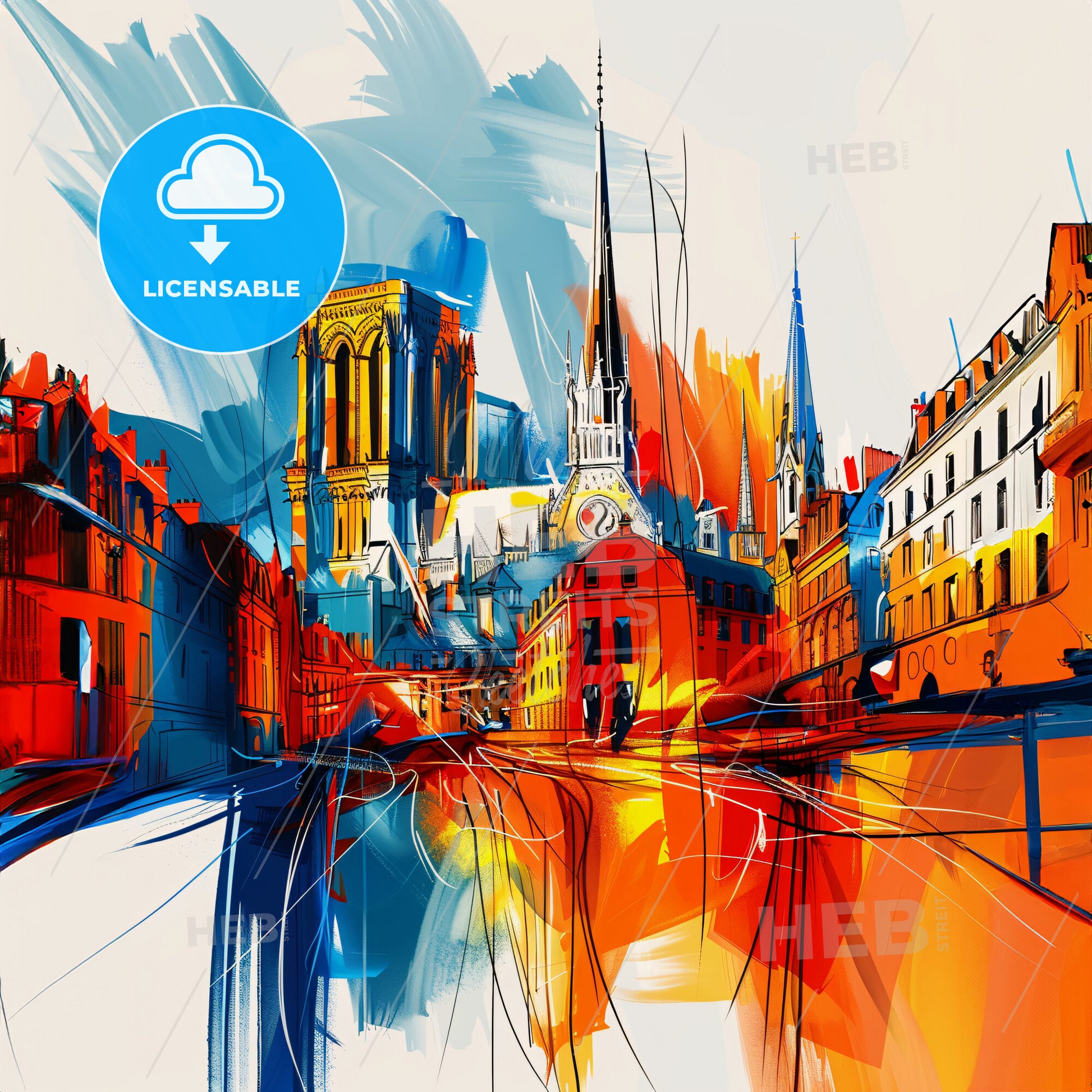 Vibrant Rouen, France - A Colorful Cityscape With A Clock Tower