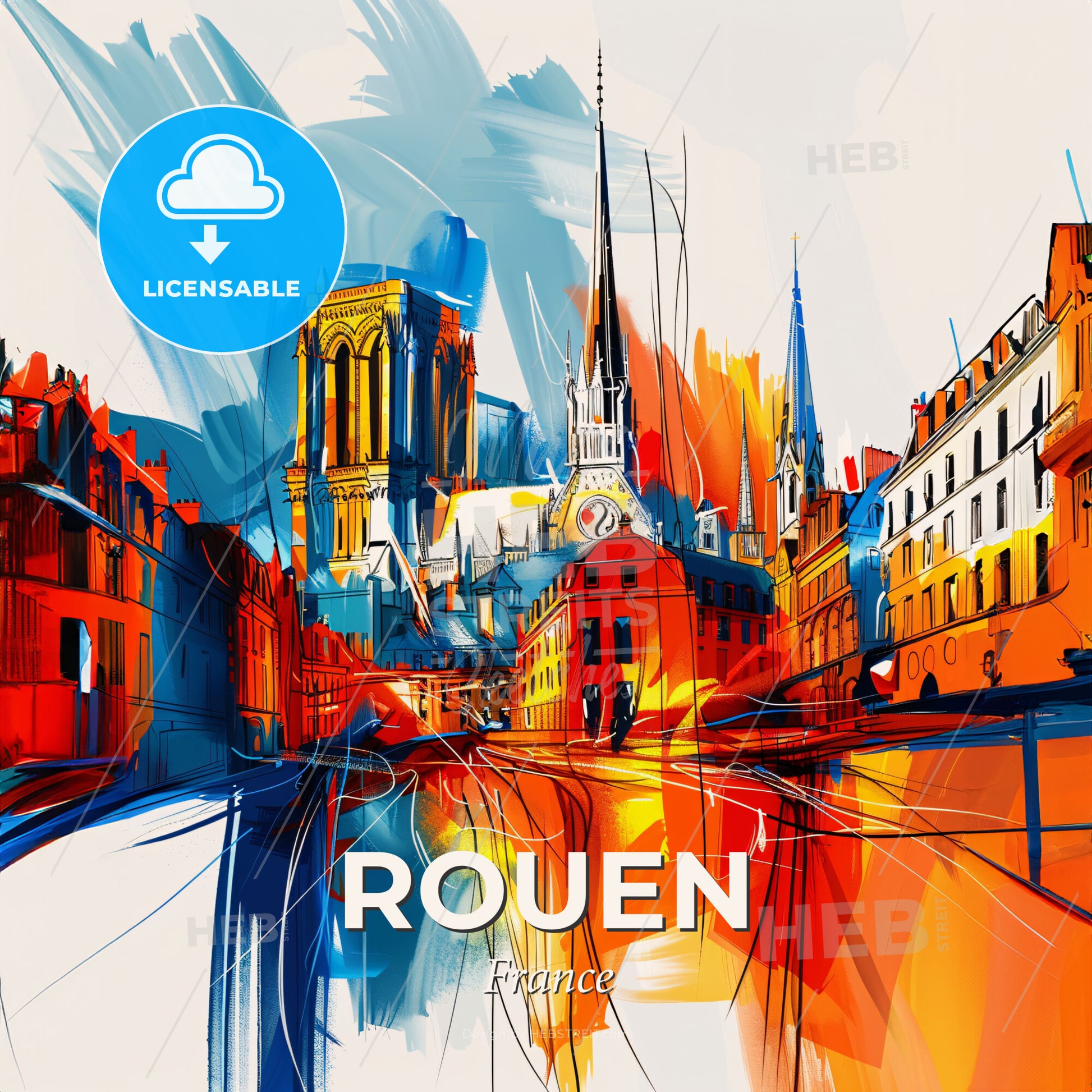 Vibrant Rouen, France - A Colorful Cityscape With A Clock Tower - Square format print template