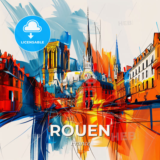 Vibrant Rouen, France - A Colorful Cityscape With A Clock Tower - Square format print template