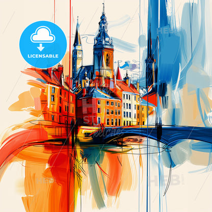 Vibrant Rouen, France - A Colorful Painting Of A City