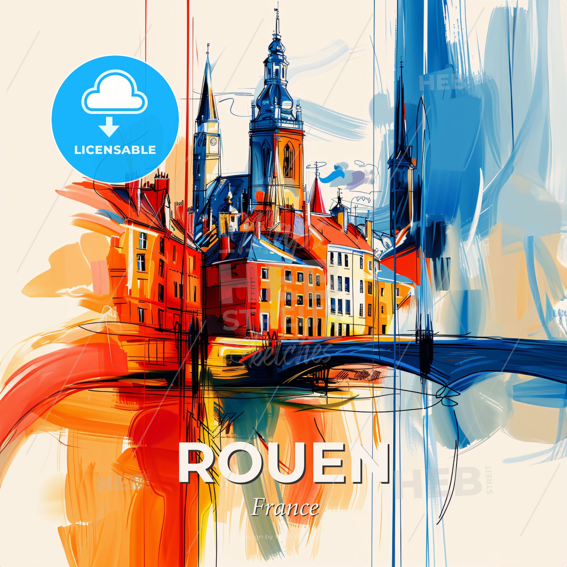 Vibrant Rouen, France - A Colorful Painting Of A City - Square format print template