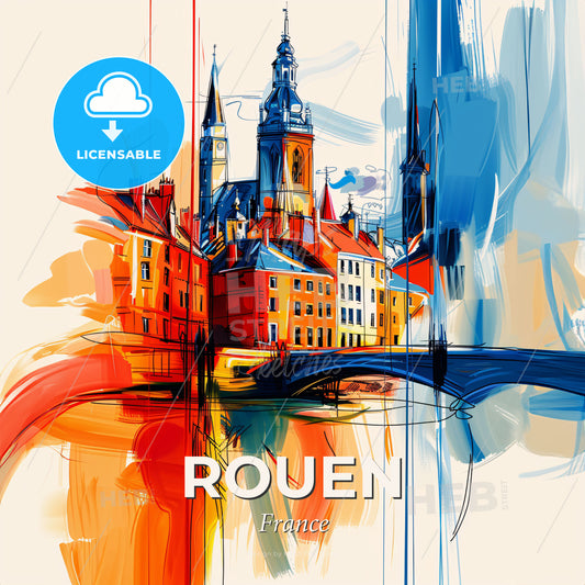 Vibrant Rouen, France - A Colorful Painting Of A City - Square format print template