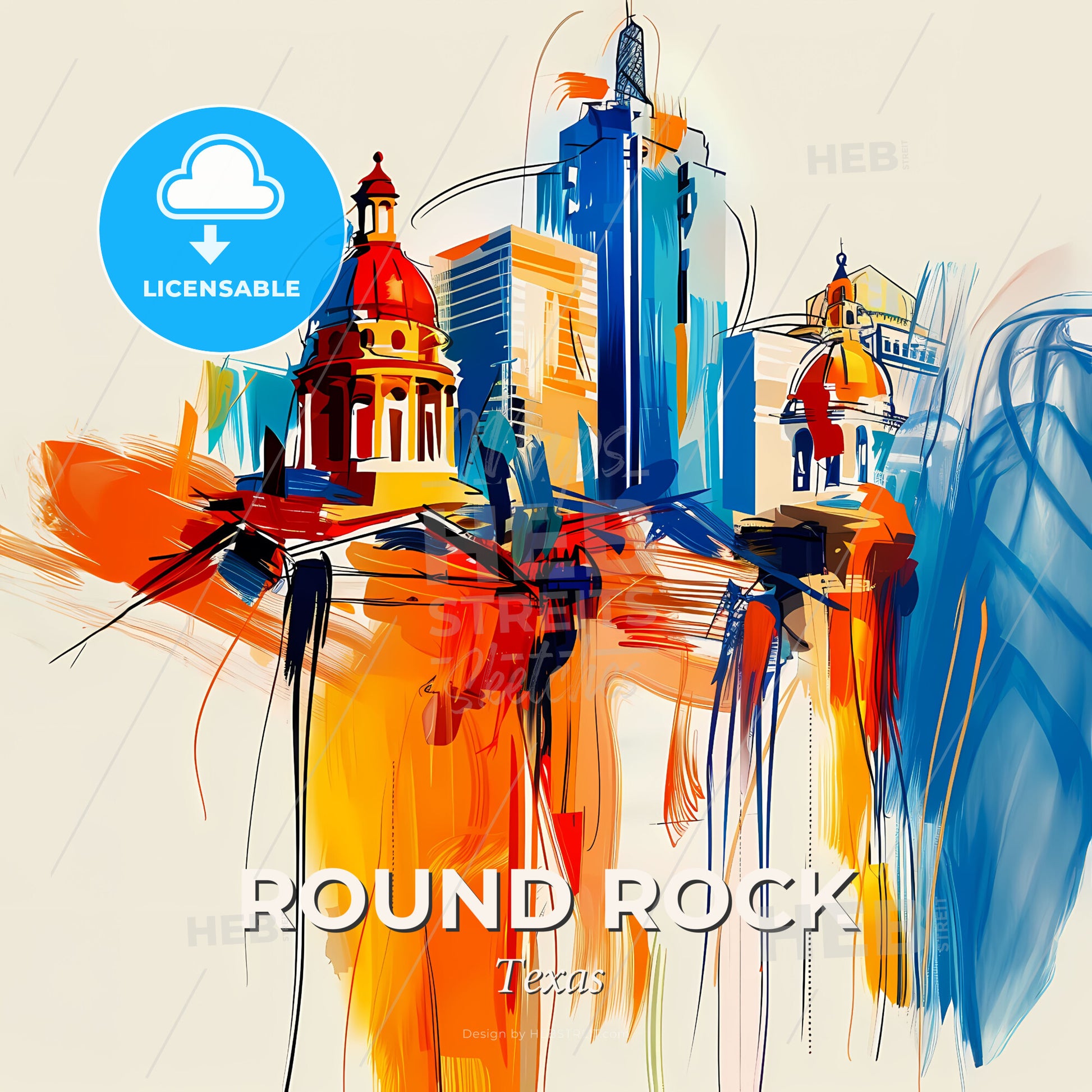 Vibrant Round Rock, Texas - A Colorful Cityscape With Buildings And Towers - Square format print template