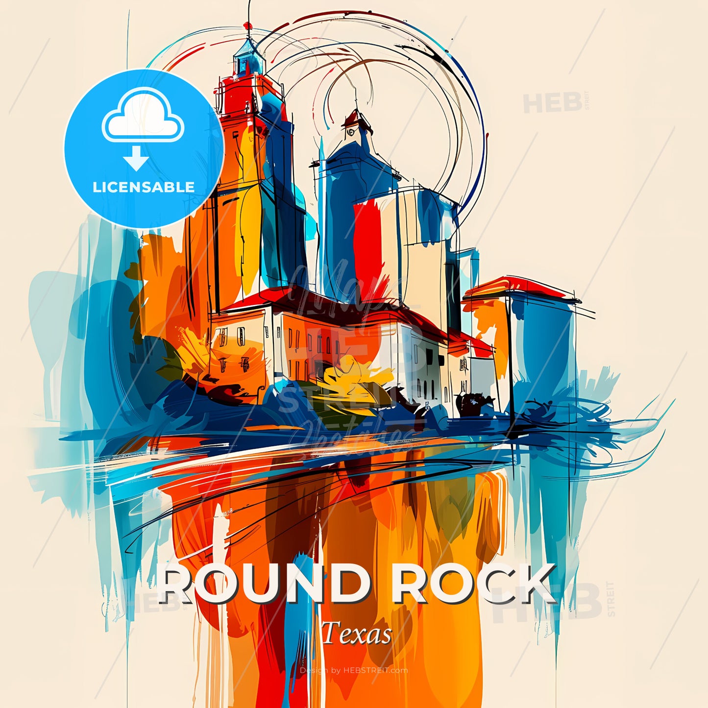 Vibrant Round Rock, Texas - A Colorful Painting Of Buildings - Square format print template