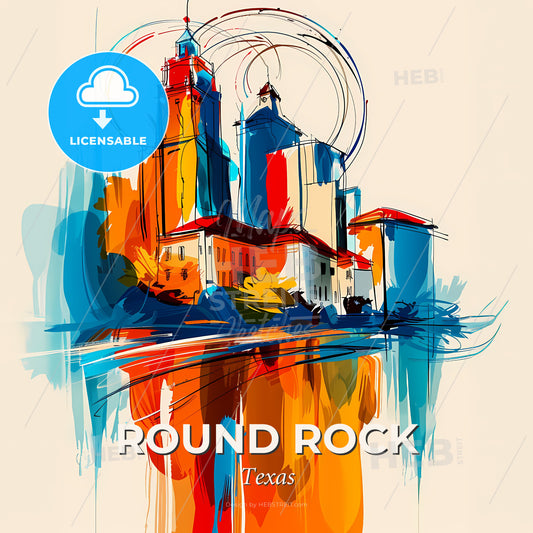 Vibrant Round Rock, Texas - A Colorful Painting Of Buildings - Square format print template