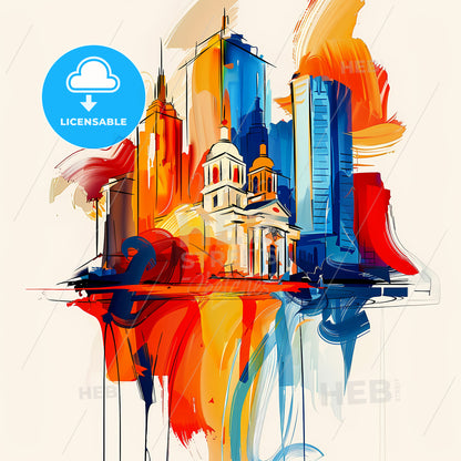 Vibrant Round Rock, Texas - A Colorful Cityscape With Buildings And A White Background