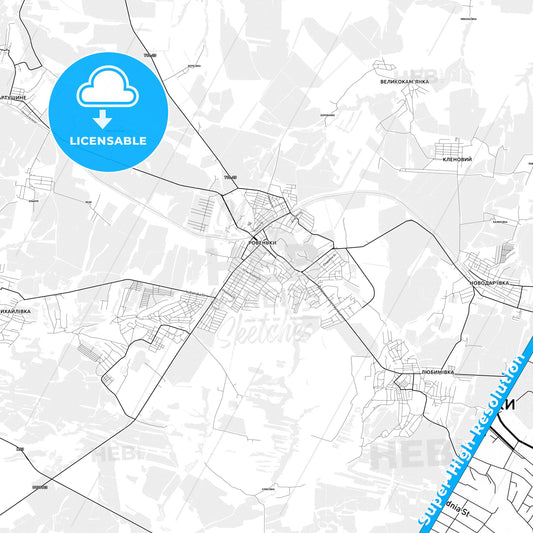 Rovenky, Ukraine light map with streetnames, citynames and districts