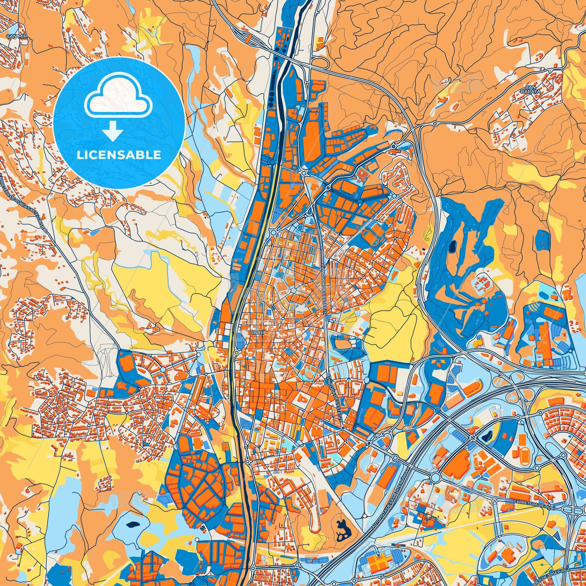 Colorful Rubí Street Map with Labels and Buildings