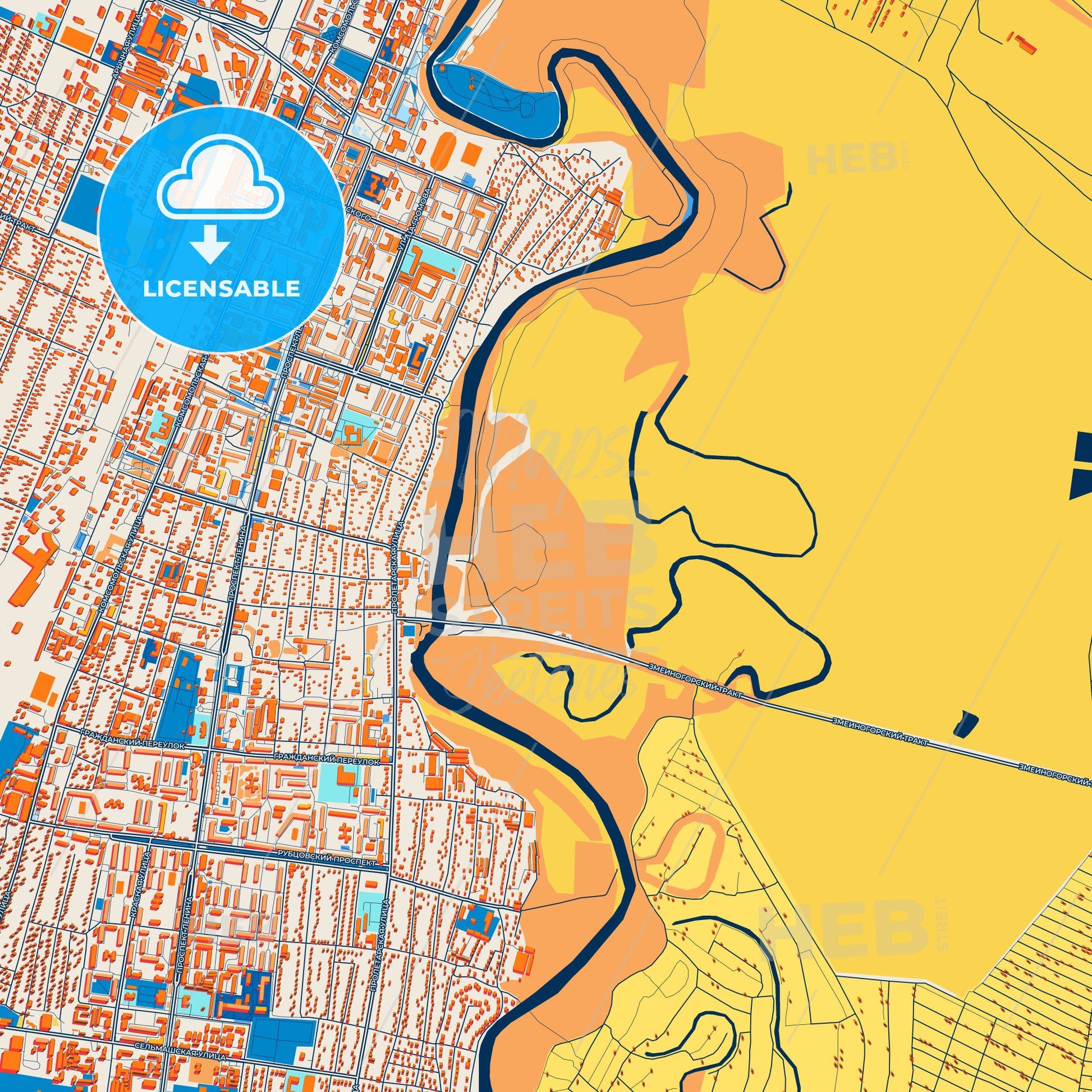 Colorful Rubtsovsk Street Map with Labels and Buildings