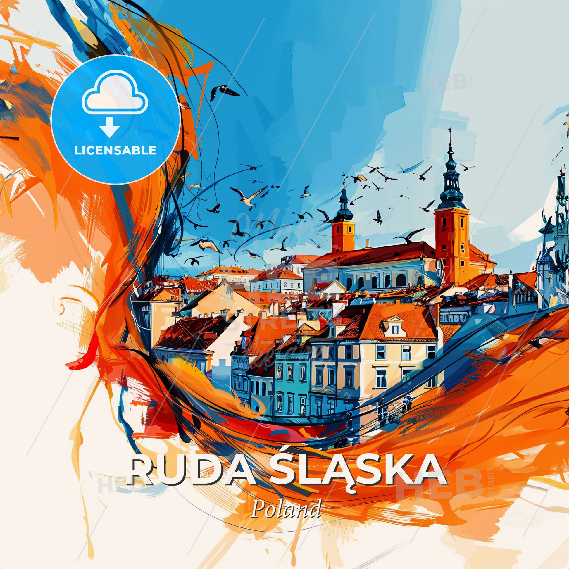 Vibrant Ruda Śląska, Poland - A Painting Of A City - Square format print template