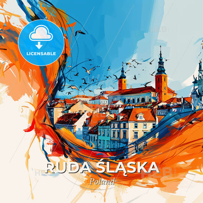 Vibrant Ruda Śląska, Poland - A Painting Of A City - Square format print template