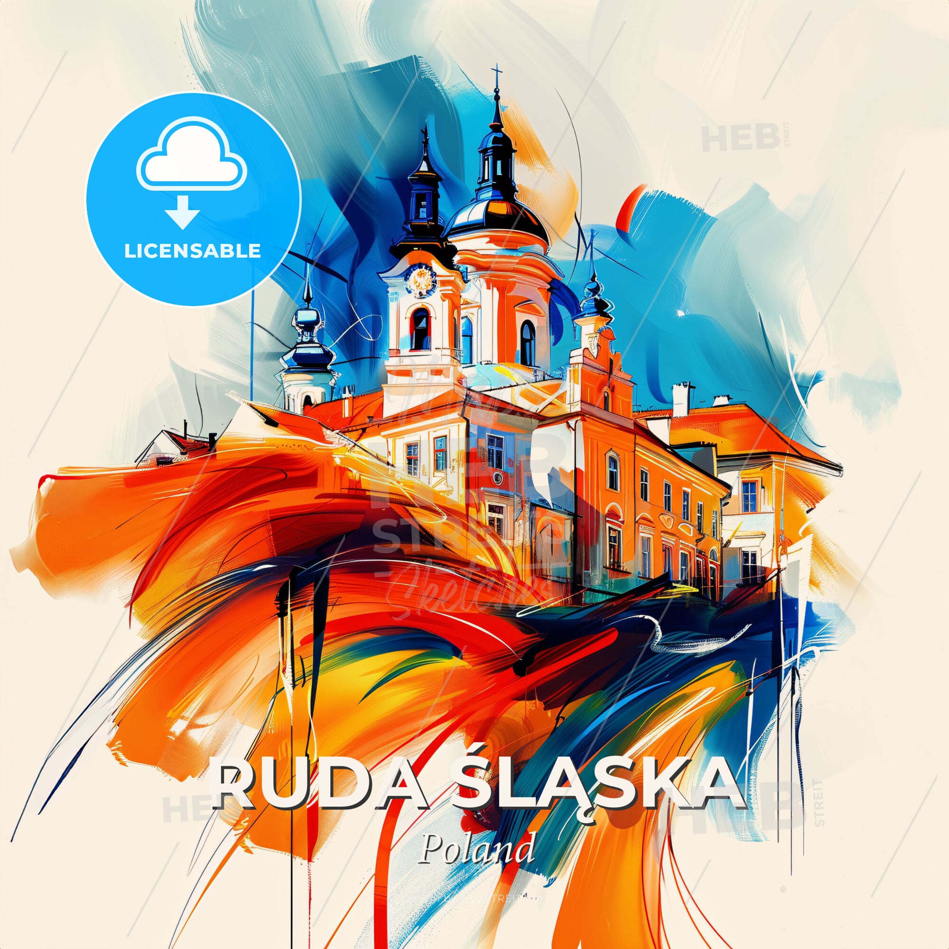 Vibrant Ruda Śląska, Poland - A Painting Of A Building - Square format print template