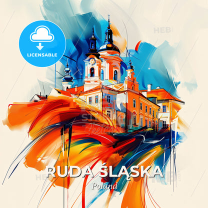 Vibrant Ruda Śląska, Poland - A Painting Of A Building - Square format print template