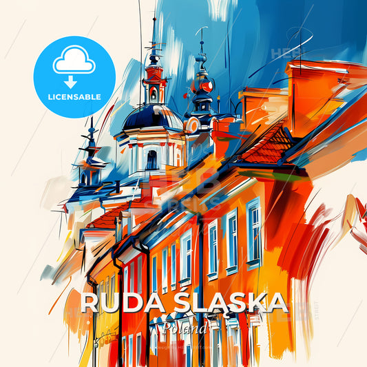 Vibrant Ruda Śląska, Poland - A Painting Of A Building - Square format print template