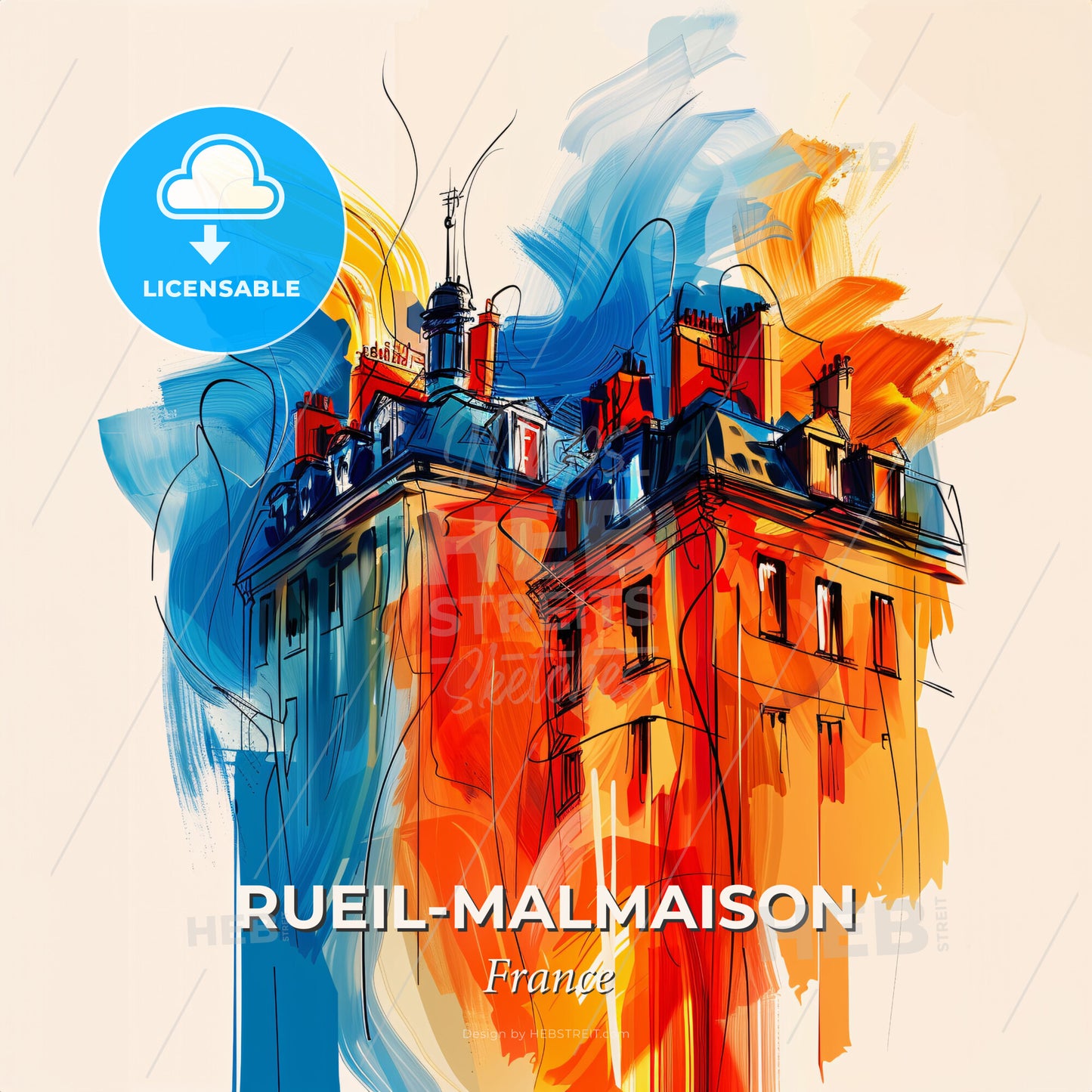 Vibrant Rueil-Malmaison, France - A Painting Of A Building - Square format print template