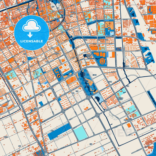 Colorful Rugao Street Map with Labels and Buildings