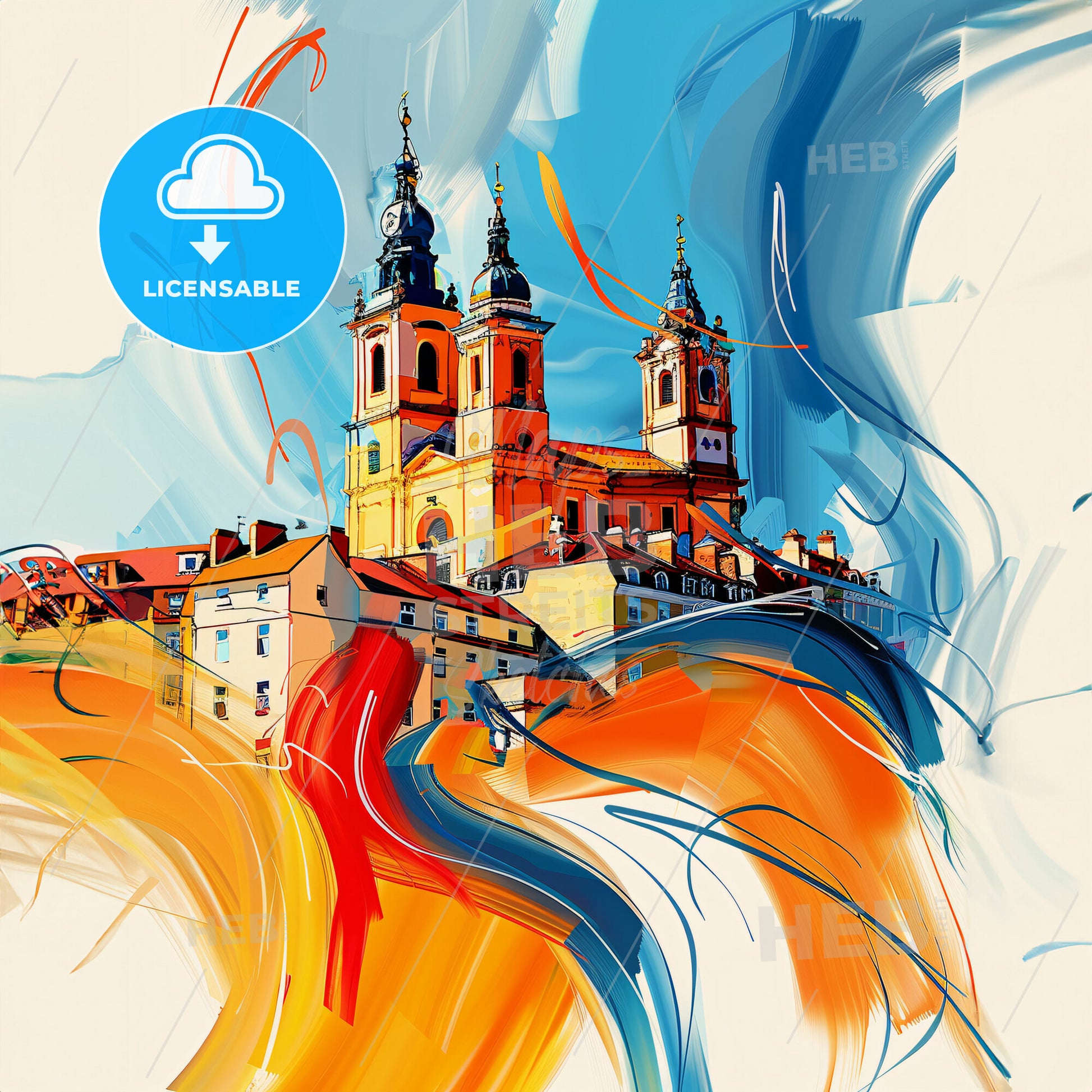 Vibrant Rugby, England - A Painting Of A Building With Towers