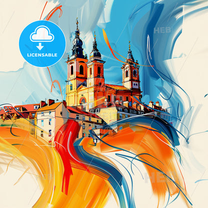 Vibrant Rugby, England - A Painting Of A Building With Towers