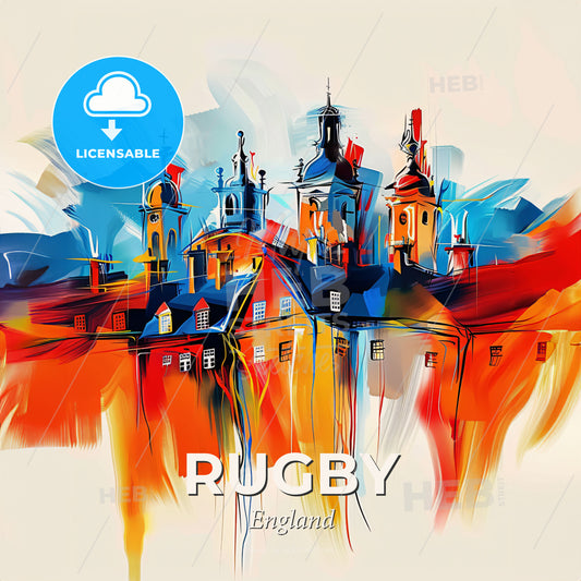Vibrant Rugby, England - A Painting Of A Building - Square format print template
