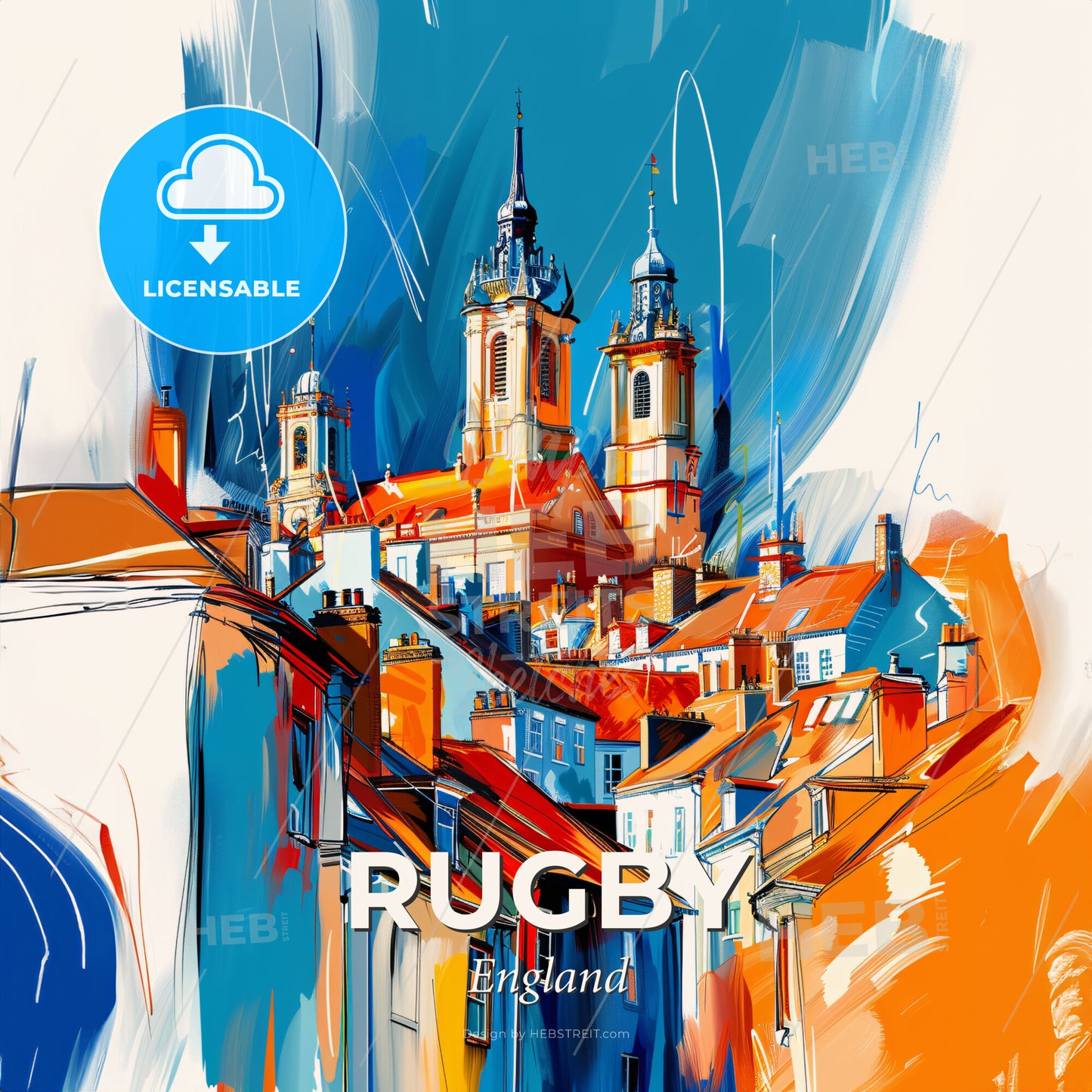 Vibrant Rugby, England - A Colorful Painting Of A Building - Square format print template