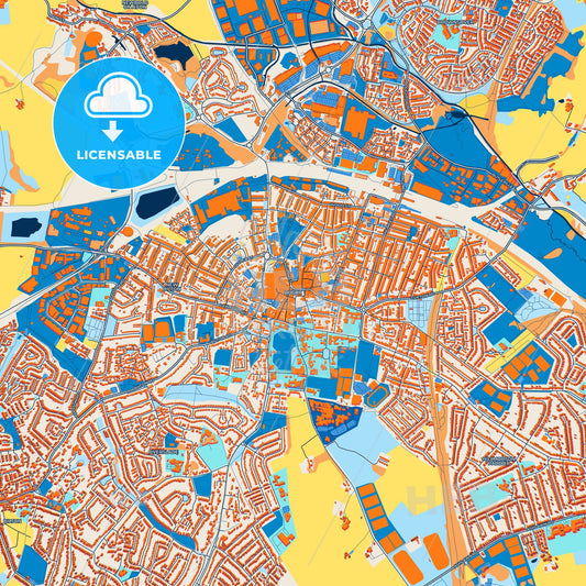 Colorful Rugby Street Map with Labels and Buildings