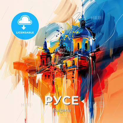 Vibrant Русе, Bulgaria - A Painting Of A Building - Square format print template