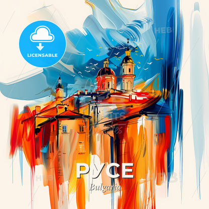 Vibrant Русе, Bulgaria - A Painting Of A Building With A Colorful Background - Square format print template