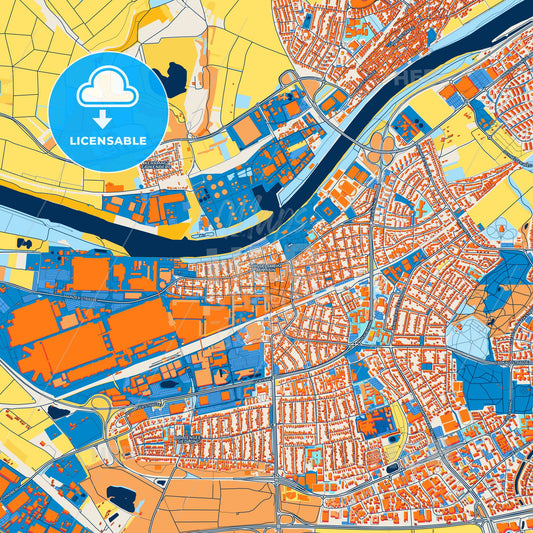 Colorful Russelsheim am Main Street Map with Labels and Buildings
