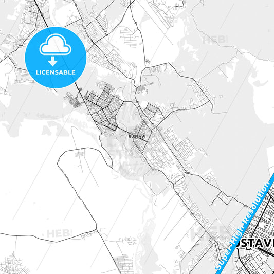 Rustavi, Georgia light map with streetnames, citynames and districts