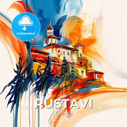 Vibrant Rustavi, Georgia - A Painting Of A Building - Square format print template