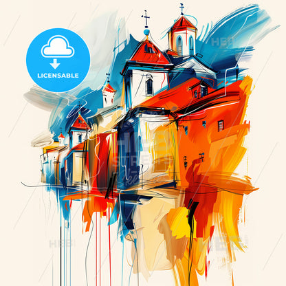 Vibrant Rustavi, Georgia - A Painting Of A Building