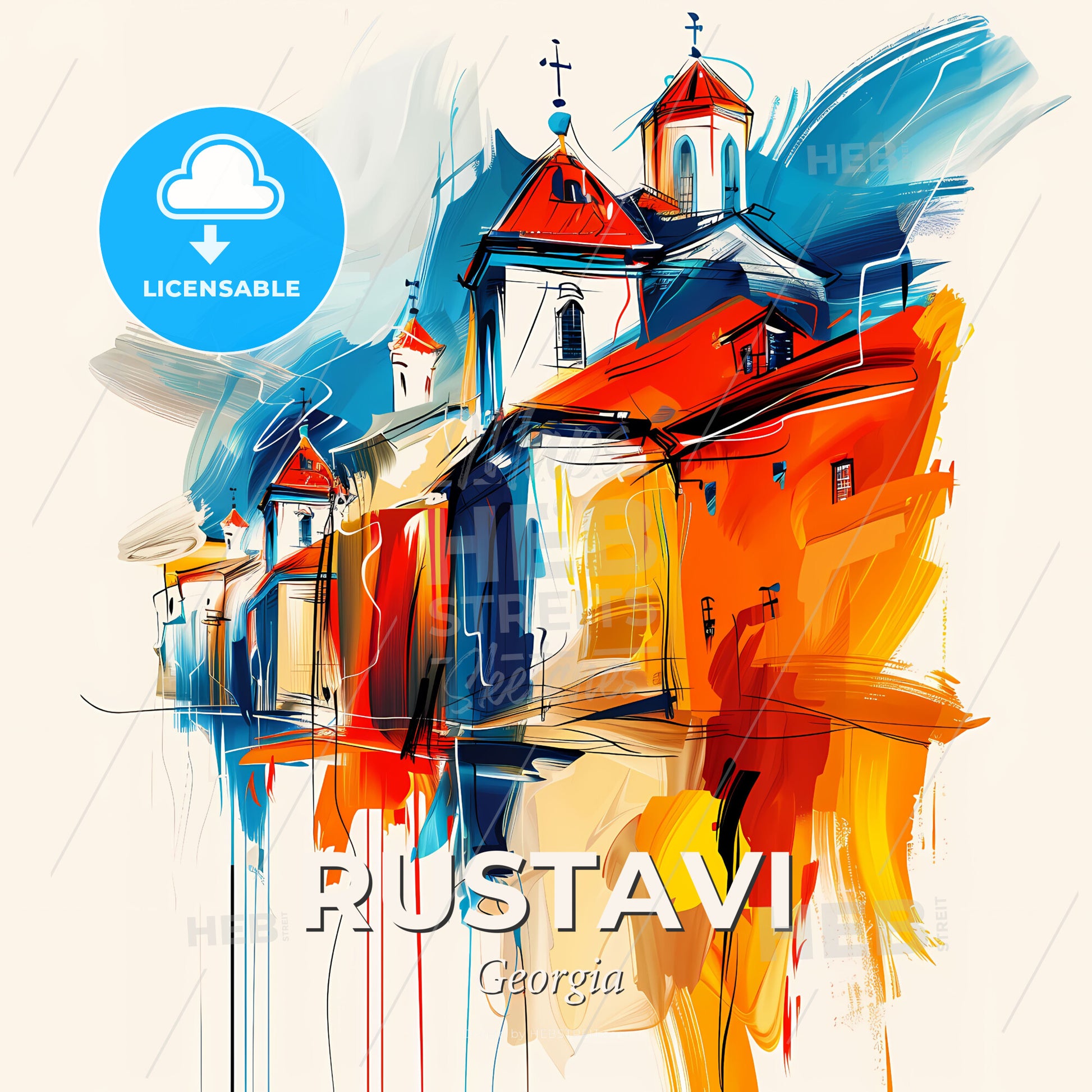 Vibrant Rustavi, Georgia - A Painting Of A Building - Square format print template