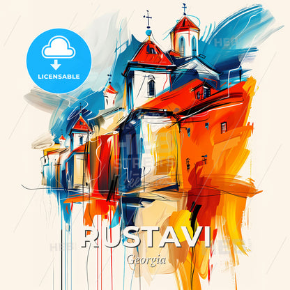 Vibrant Rustavi, Georgia - A Painting Of A Building - Square format print template