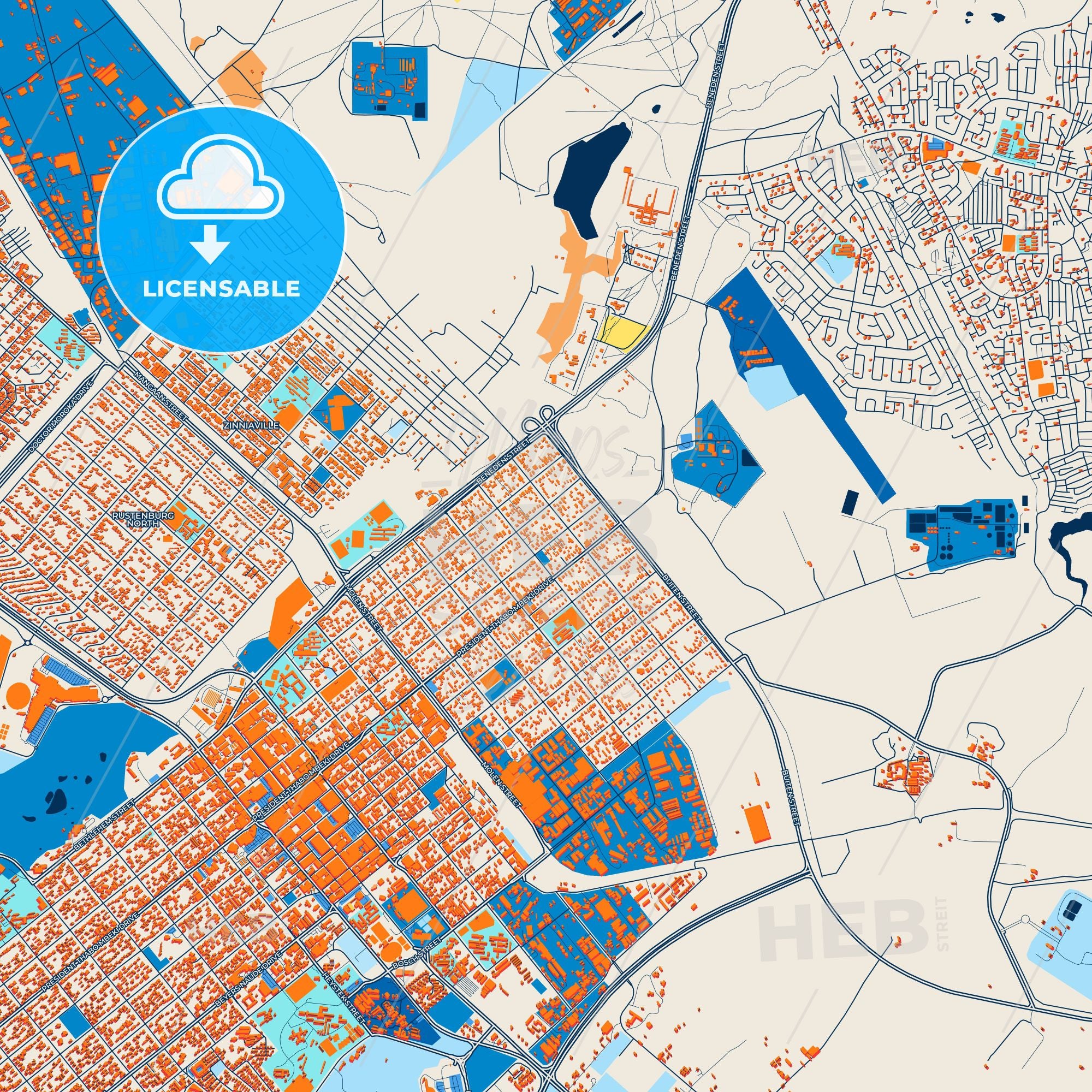Colorful Rustenburg Street Map With Labels And Buildings β HEBSTREITS