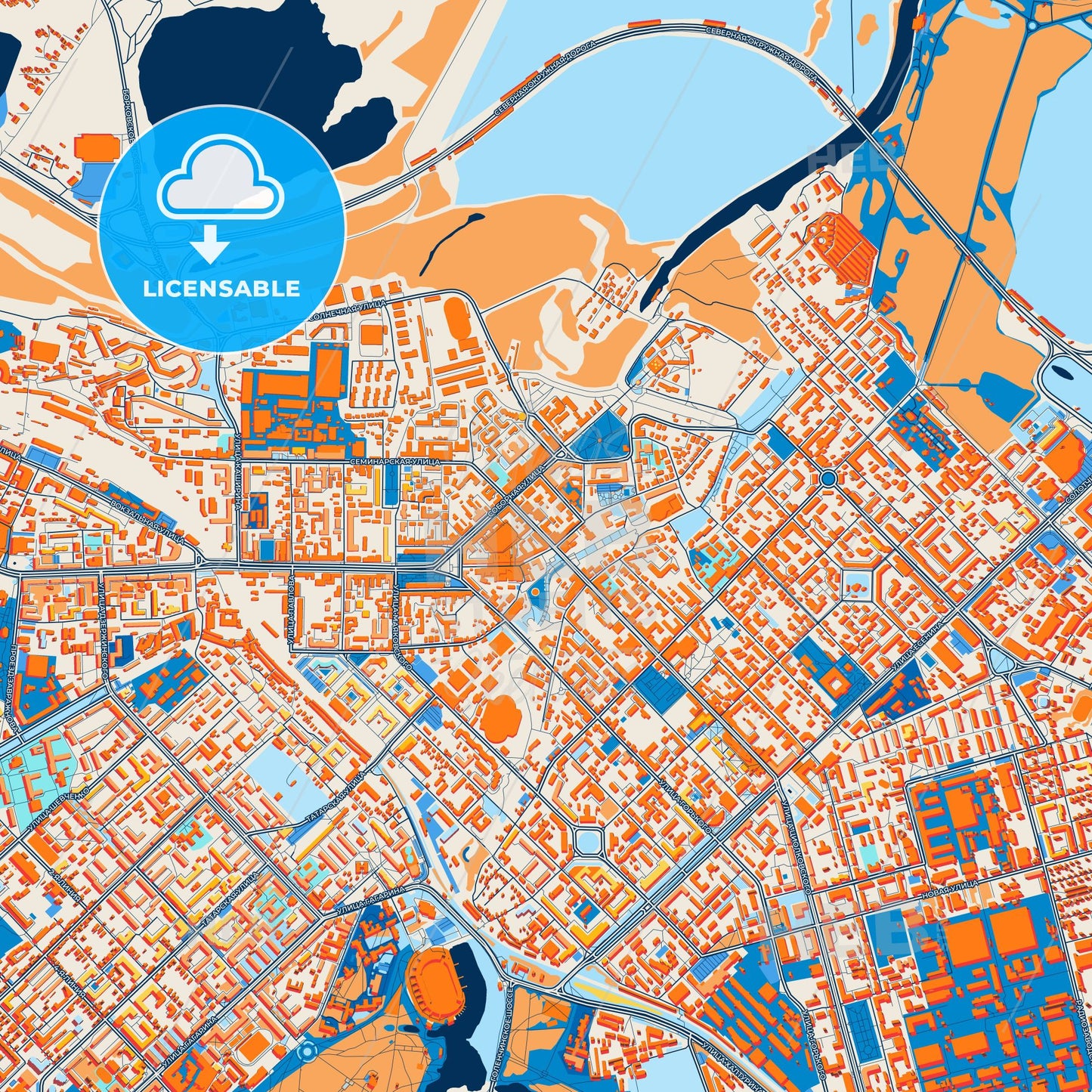 Colorful Ryazan Street Map with Labels and Buildings