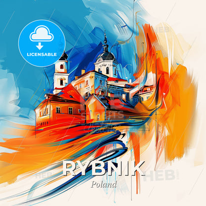 Vibrant Rybnik, Poland - A Painting Of A Building - Square format print template