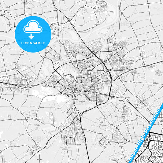 s-Hertogenbosch, Netherlands light map with streetnames, citynames and districts